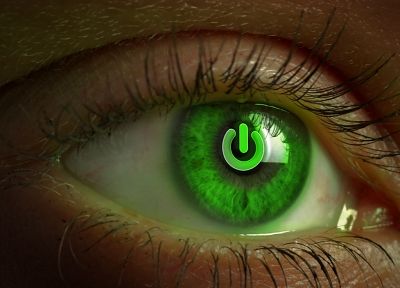 eyes, green eyes, power button - random desktop wallpaper