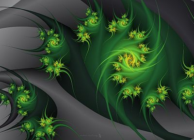 green, abstract, flowers, gray, fractals, embrace - random desktop wallpaper