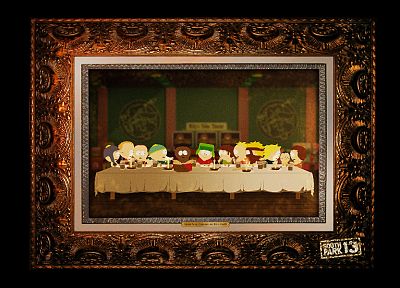 South Park, parody, The Last Supper, frames, Eric Cartman, Kyle Broflovski, Ike Broflovski, Butters Stotch - random desktop wallpaper