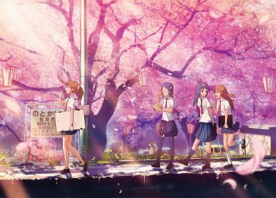 cherry blossoms, school uniforms, outdoors, flower petals, anime girls - random desktop wallpaper
