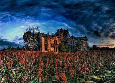 clouds, landscapes, old, houses, corn, HDR photography - related desktop wallpaper