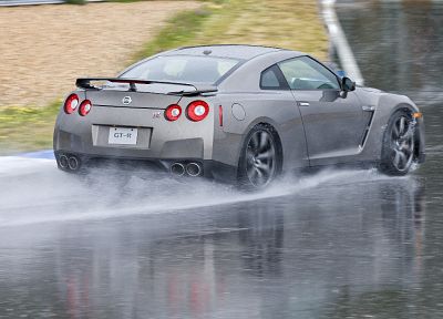 rain, cars, vehicles, track, Nissan GT-R R35 - desktop wallpaper