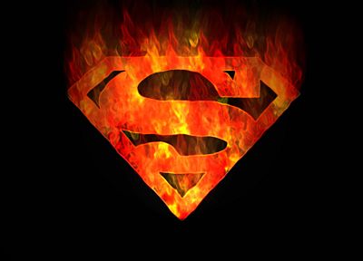 DC Comics, Superman, fire, Superman Logo, black background - random desktop wallpaper