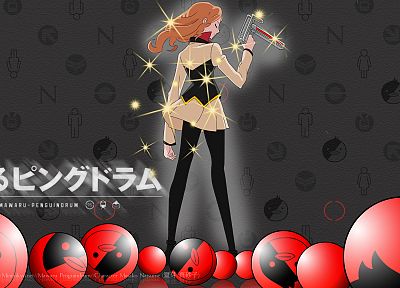 guns, redheads, skirts, tights, anime, Mawaru Penguindrum, anime girls, Natsume Masako - desktop wallpaper