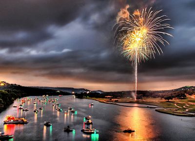 water, austin, fireworks, HDR photography - random desktop wallpaper