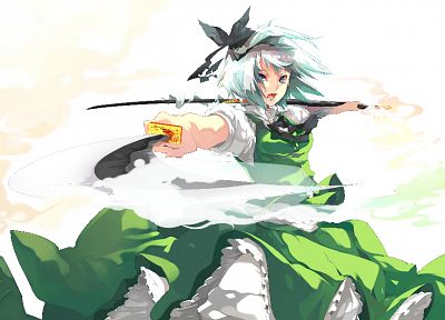 Touhou, dress, Konpaku Youmu, simple background, anime girls, swords - random desktop wallpaper