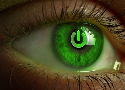 green eyes, power button - desktop wallpaper