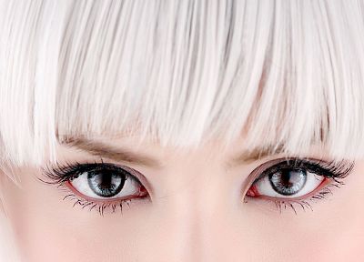 women, close-up, eyes, white hair - random desktop wallpaper