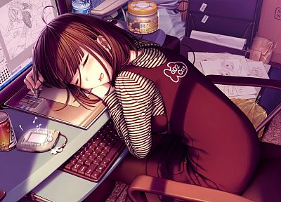 sleeping, Sayori Neko Works, Oekaki Musume - duplicate desktop wallpaper