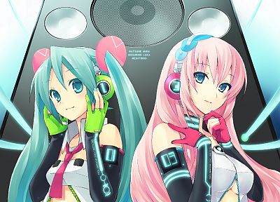 Vocaloid, gloves, Hatsune Miku, Megurine Luka, twintails - desktop wallpaper