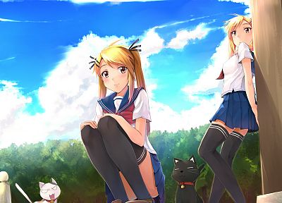 school uniforms, twins, Nyan Koi, Kirishima Akari, Kirishima Kotone - related desktop wallpaper