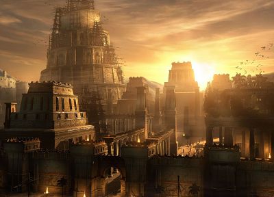 cityscapes, Prince of Persia, sunlight, artwork, Babylon, Raphael Lacoste, Prince of Persia: The Sands of Time - random desktop wallpaper