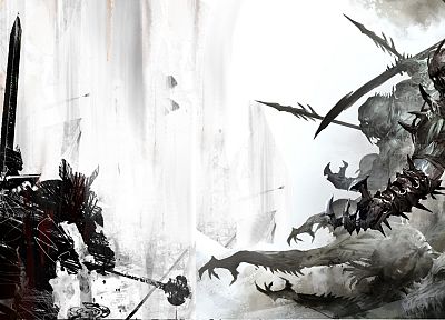 monsters, weapons, fantasy art, Guild Wars 2 - related desktop wallpaper