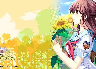 women, nature, flowers, school uniforms, anime, Sharin No Kuni Himawari No Shoujo - desktop wallpaper