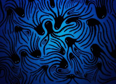 abstract, octopuses, artwork, blue background - desktop wallpaper