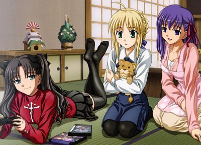 Fate/Stay Night, Tohsaka Rin, Type-Moon, Saber, Matou Sakura, anime girls, Fate series - random desktop wallpaper