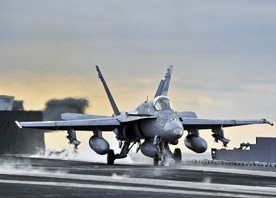 carrier, airplanes, take off, F-18 Hornet, jet aircraft - desktop wallpaper