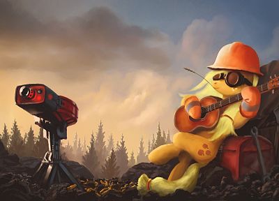 Engineer TF2, sentry TF2, My Little Pony, Applejack - desktop wallpaper