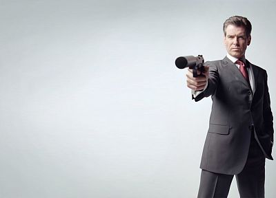 James Bond, Pierce Brosnan, actors, silencer, white background - desktop wallpaper