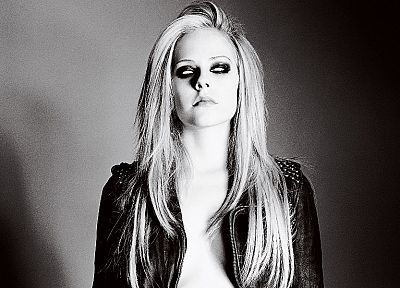 blondes, women, Avril Lavigne, grayscale, monochrome, white eyes - random desktop wallpaper