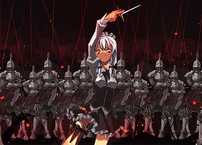 Touhou, knights, Izayoi Sakuya, armor, white hair, anime girls, Shimadoriru - random desktop wallpaper