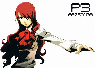 redheads, Persona series, Persona 3, simple background, anime girls, hair in face, Kirijo Mitsuru - desktop wallpaper