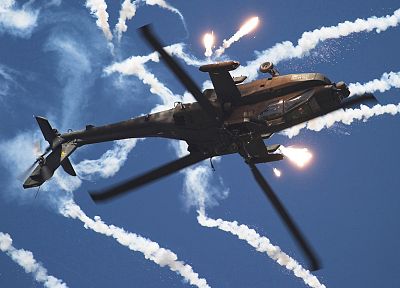 helicopters, vehicles, flares, AH-64 Apache - desktop wallpaper