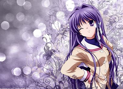 long hair, Clannad, purple hair, Clannad After Story, seifuku, Fujibayashi Kyou, purple eyes - related desktop wallpaper