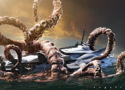 tentacles, Kraken, boats, vehicles - related desktop wallpaper