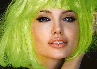 Angelina Jolie, green hair, faces - duplicate desktop wallpaper