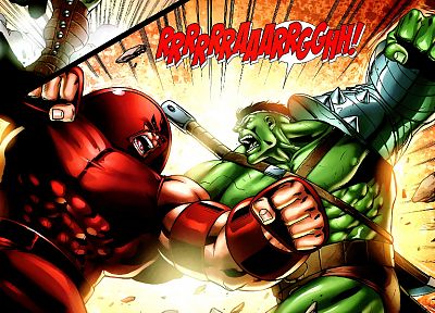 Hulk (comic character), fighting, Juggernaut, Marvel Comics - desktop wallpaper