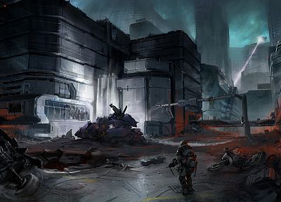 soldiers, video games, ruins, futuristic, Halo, Halo ODST, artwork - related desktop wallpaper
