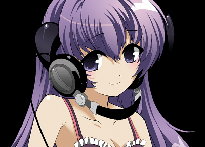 headphones, Higurashi no Naku Koro ni, transparent, purple hair, anime, anime girls, bare shoulders, Furude Hanyuu, anime vectors - duplicate desktop wallpaper