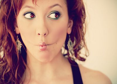 women, redheads, red eyes, sour face - duplicate desktop wallpaper