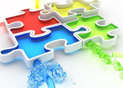 water, CGI, puzzles, chromatic, jigsaw, K3 Studio - random desktop wallpaper