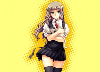 cats, anime, soft shading, simple background, anime girls - desktop wallpaper