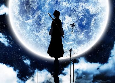 Bleach, Moon, silhouettes, Kuchiki Rukia - desktop wallpaper