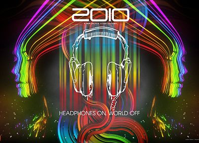 headphones, rainbows - duplicate desktop wallpaper