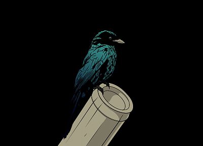 birds, bamboo, black background - random desktop wallpaper