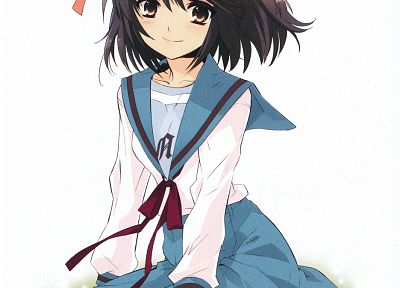 school uniforms, The Melancholy of Haruhi Suzumiya, simple background, sailor uniforms, Suzumiya Haruhi - desktop wallpaper