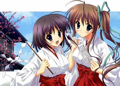Miko, Katagiri Yuuhi, Akane-iro ni Somaru Saka, Nagase Minato, Japanese clothes, anime girls - desktop wallpaper