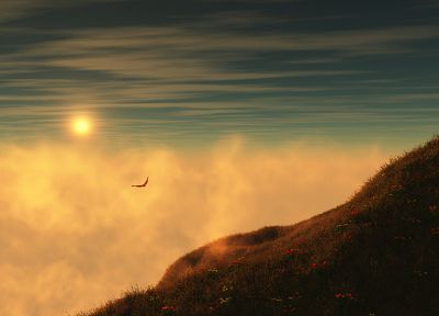 mountains, landscapes, nature, Sun, mist - desktop wallpaper