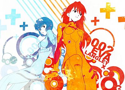 white, redheads, Ayanami Rei, Neon Genesis Evangelion, blue hair, anime, anime girls - desktop wallpaper