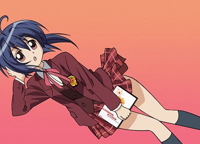 Mahou Sensei Negima, school uniforms, Miyazaki Nodoka, anime, simple background, knee socks - random desktop wallpaper