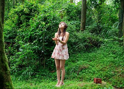 brunettes, women, nature, dress, outdoors, Asians, Mikako Zhang Kaijie - desktop wallpaper