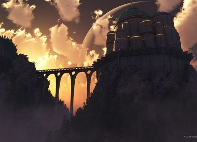 castles, bridges, fantasy art, citadel - desktop wallpaper
