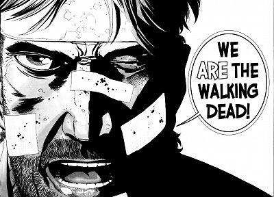 text, comics, grayscale, The Walking Dead, bandaids, faces - desktop wallpaper