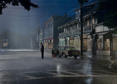 streets, night, rain, cars - desktop wallpaper