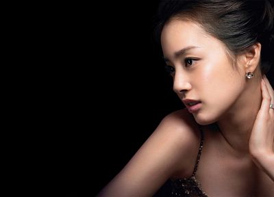 women, Asians, simple background, black background, hands on neck, Taehee Kim - related desktop wallpaper
