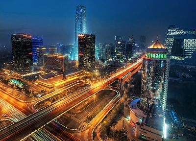 cityscapes, night, China, Beijing, long exposure - random desktop wallpaper